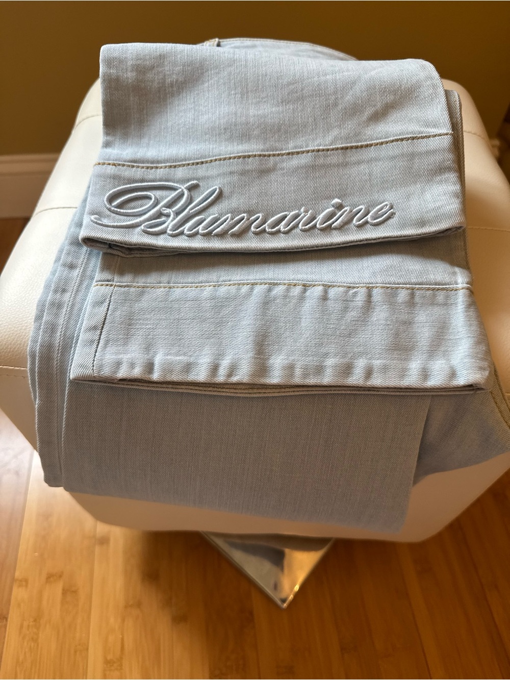 Blumarine Pale Blue Embroidered Logo Jeans